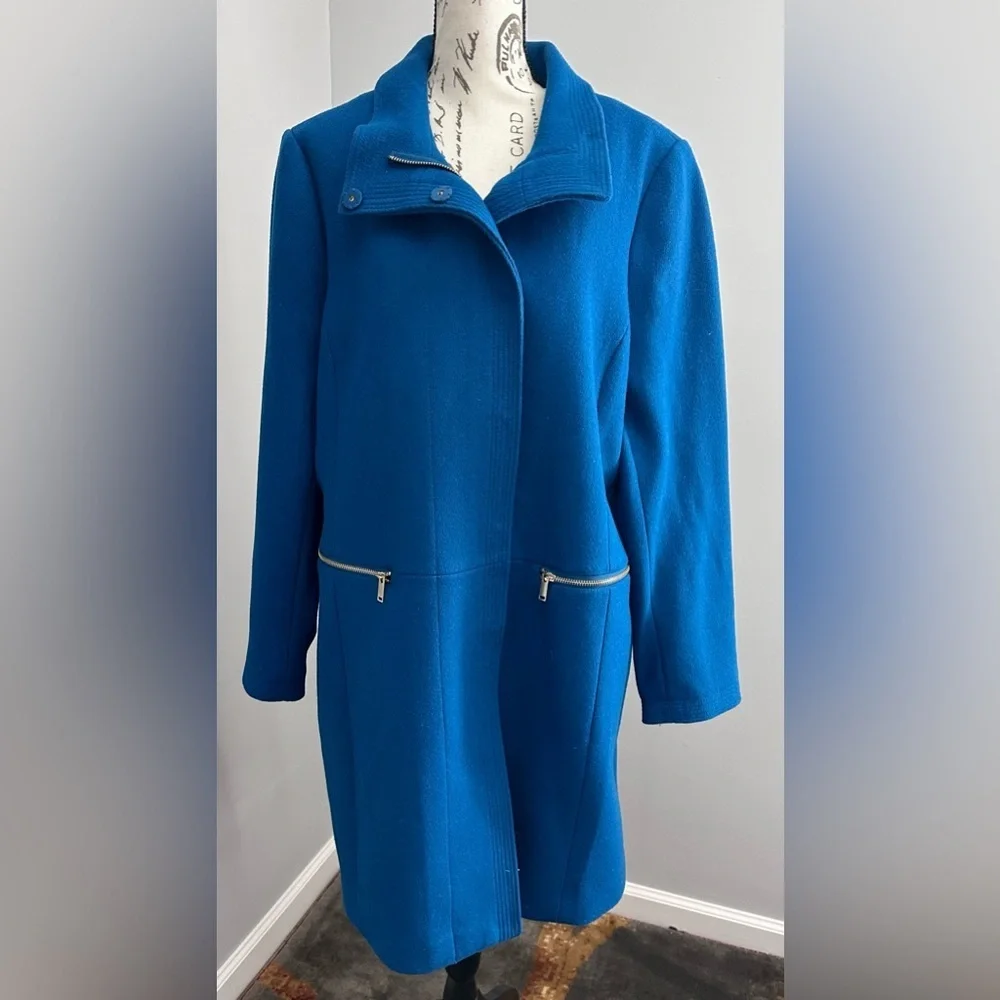 ππWarm Navy Blue Wool-Blend Coat with Stand Collar ππ - Picture 2 of 13